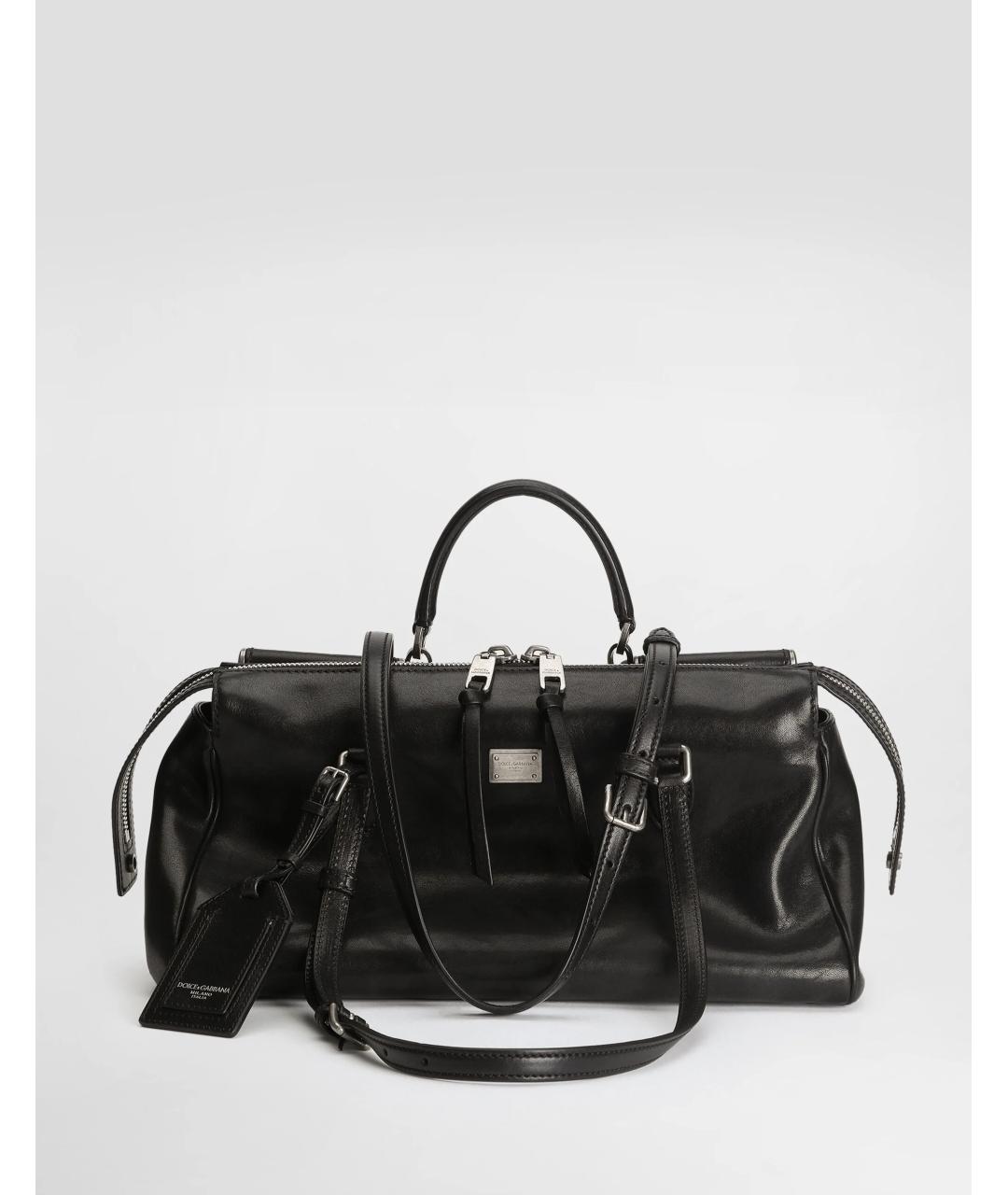 DOLCE&GABBANA Черная кожаная сумка тоут, фото 6