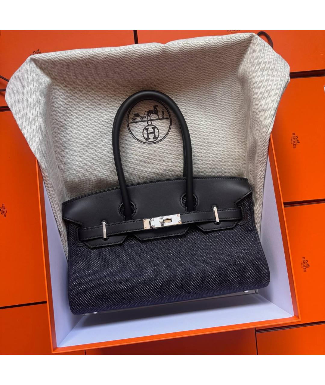 HERMES Синяя кожаная сумка с короткими ручками, фото 2