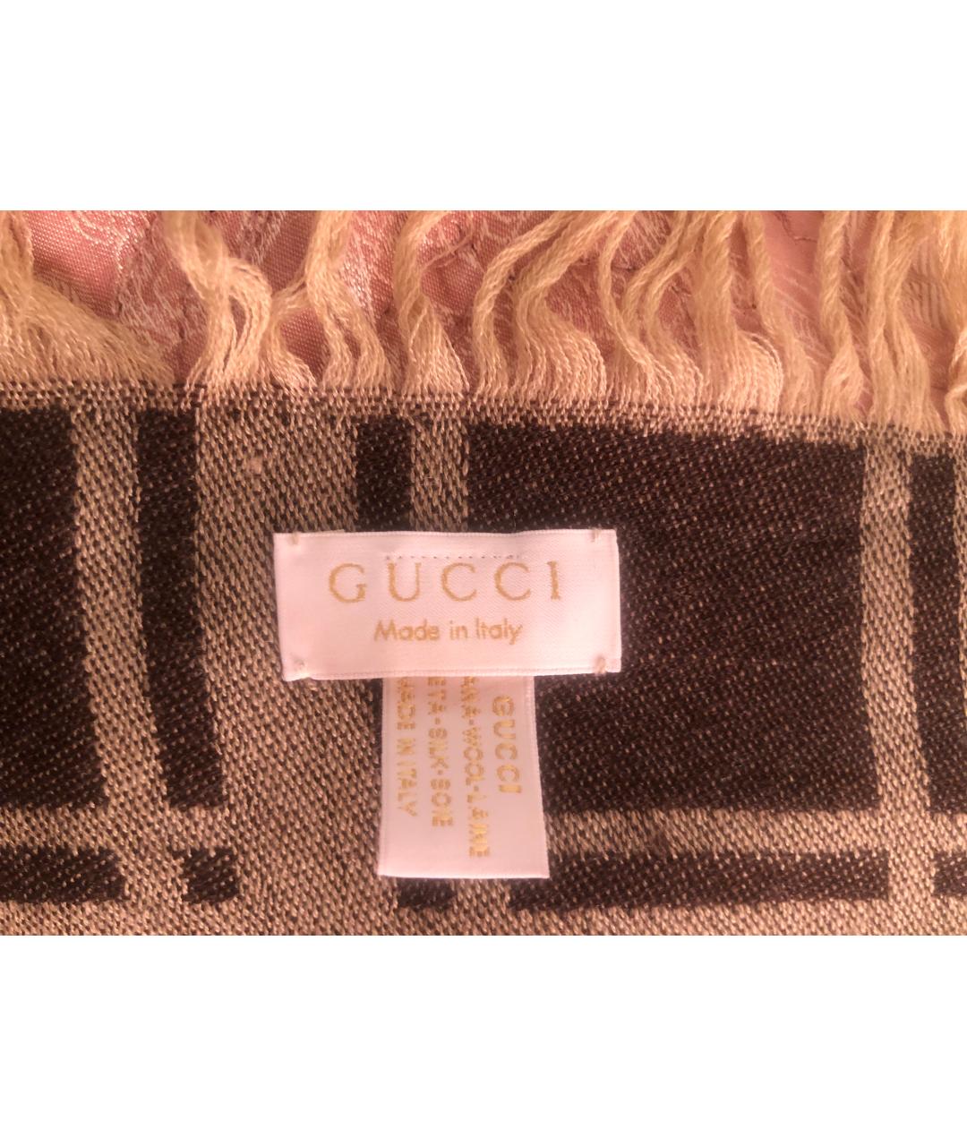 GUCCI Бежевый шерстяной платок, фото 3