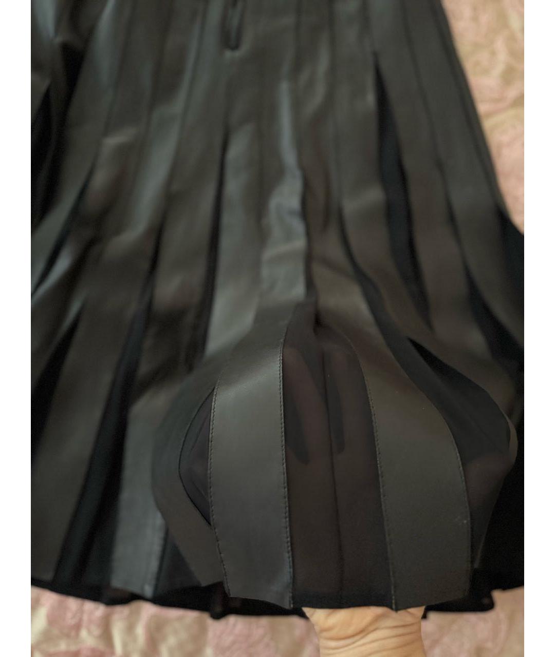 BOTTEGA VENETA Черная кожаная юбка миди, фото 4