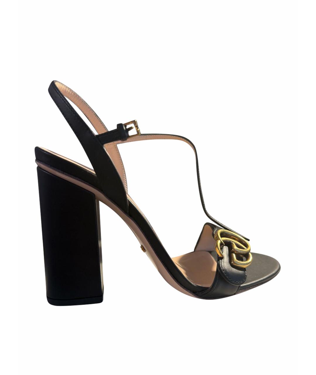 GUCCI Черные кожаные босоножки, фото 1