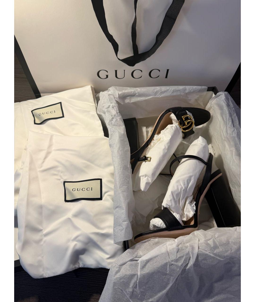 GUCCI Черные кожаные босоножки, фото 6