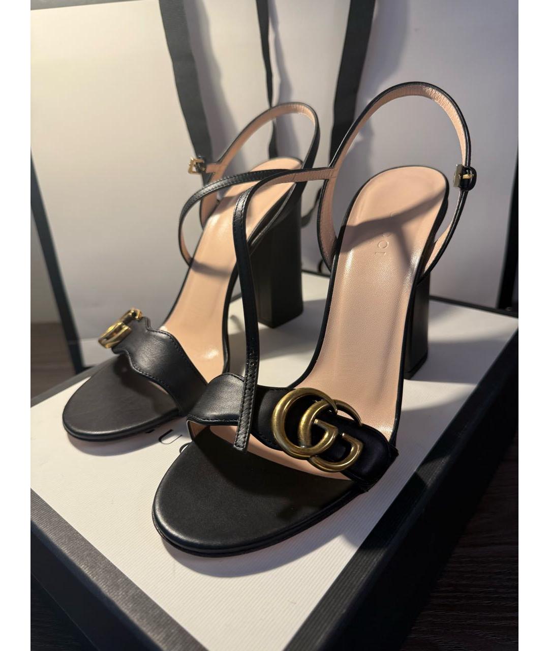 GUCCI Черные кожаные босоножки, фото 2