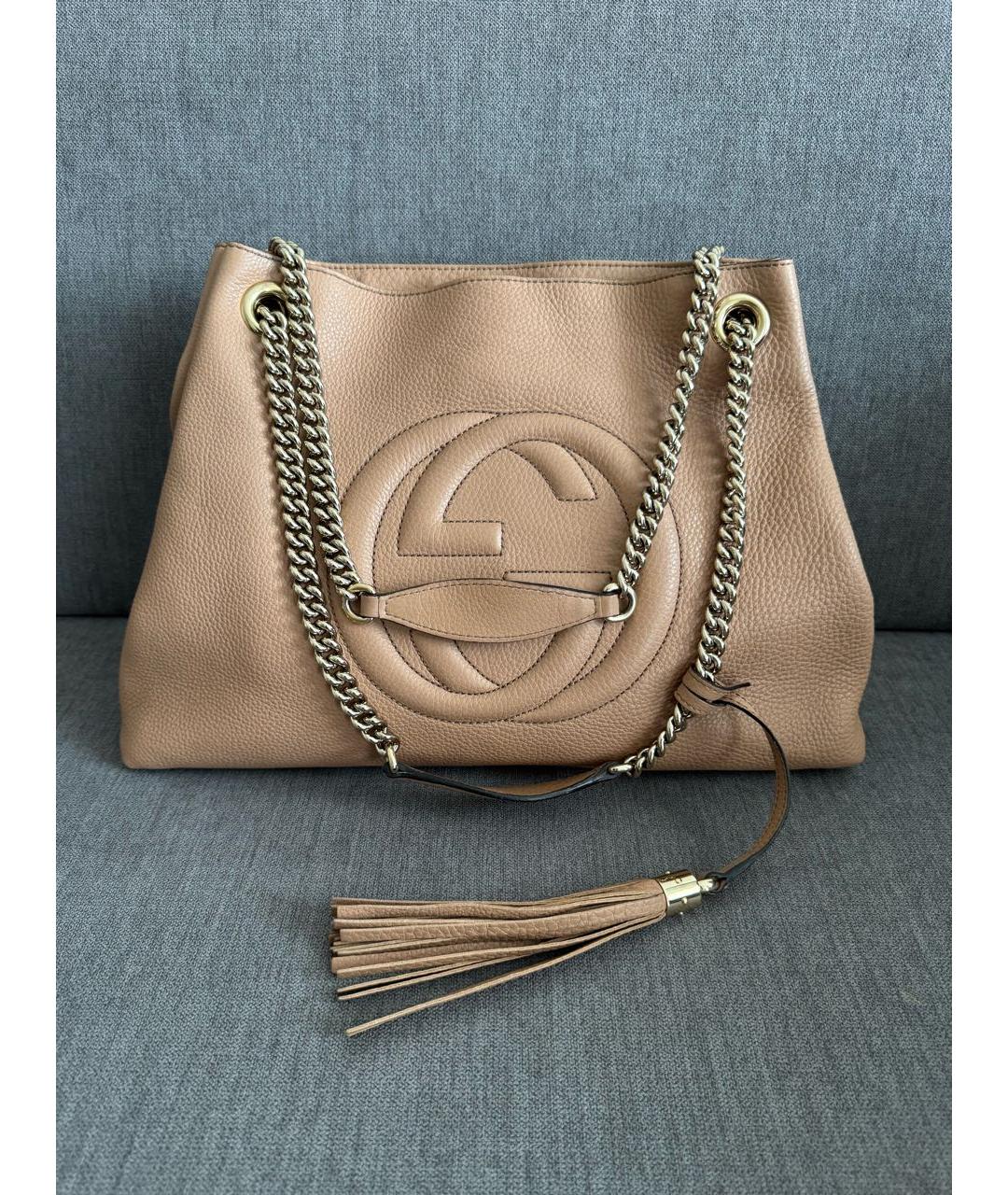 GUCCI Бежевая кожаная сумка тоут, фото 2