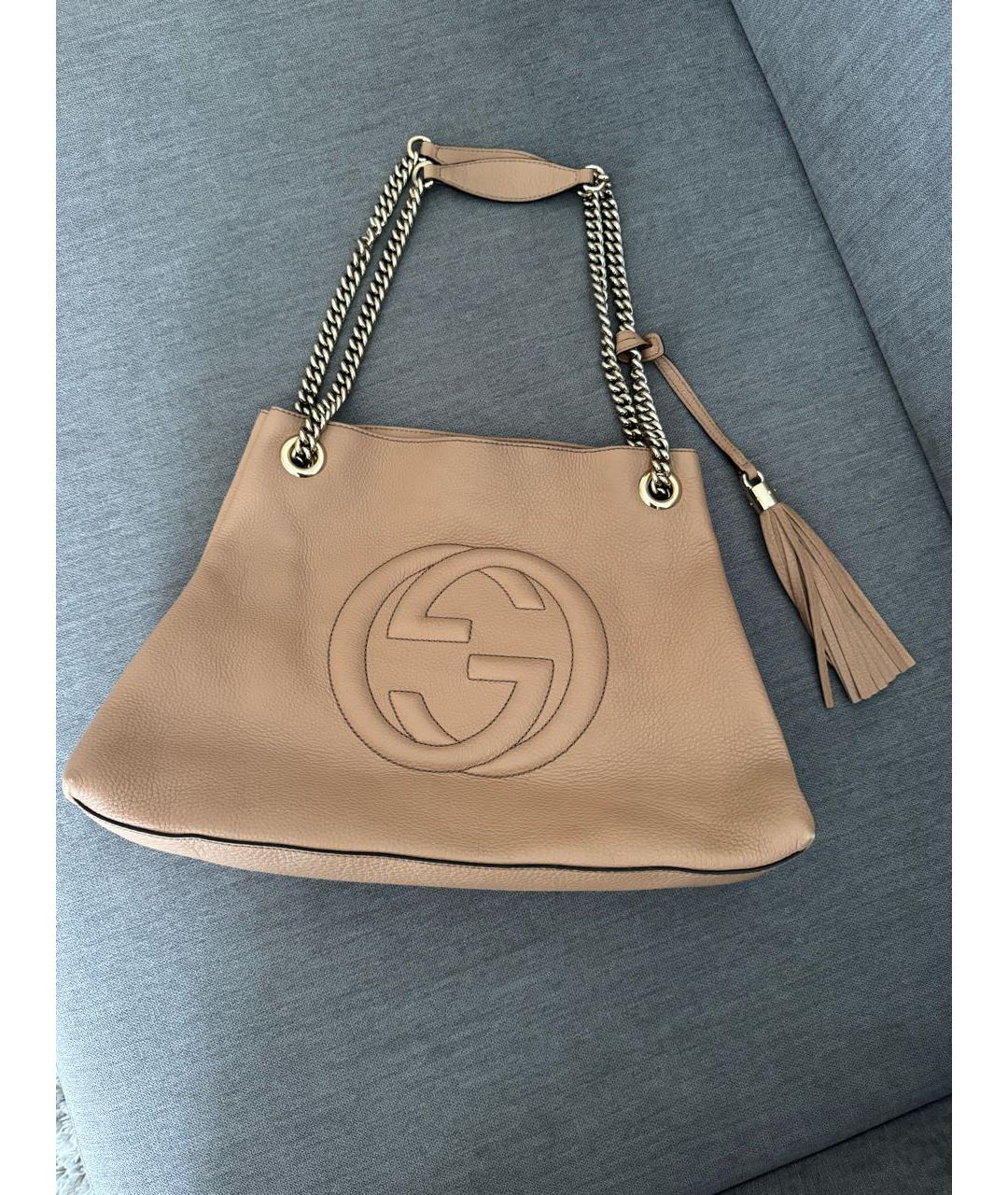 GUCCI Бежевая кожаная сумка тоут, фото 9