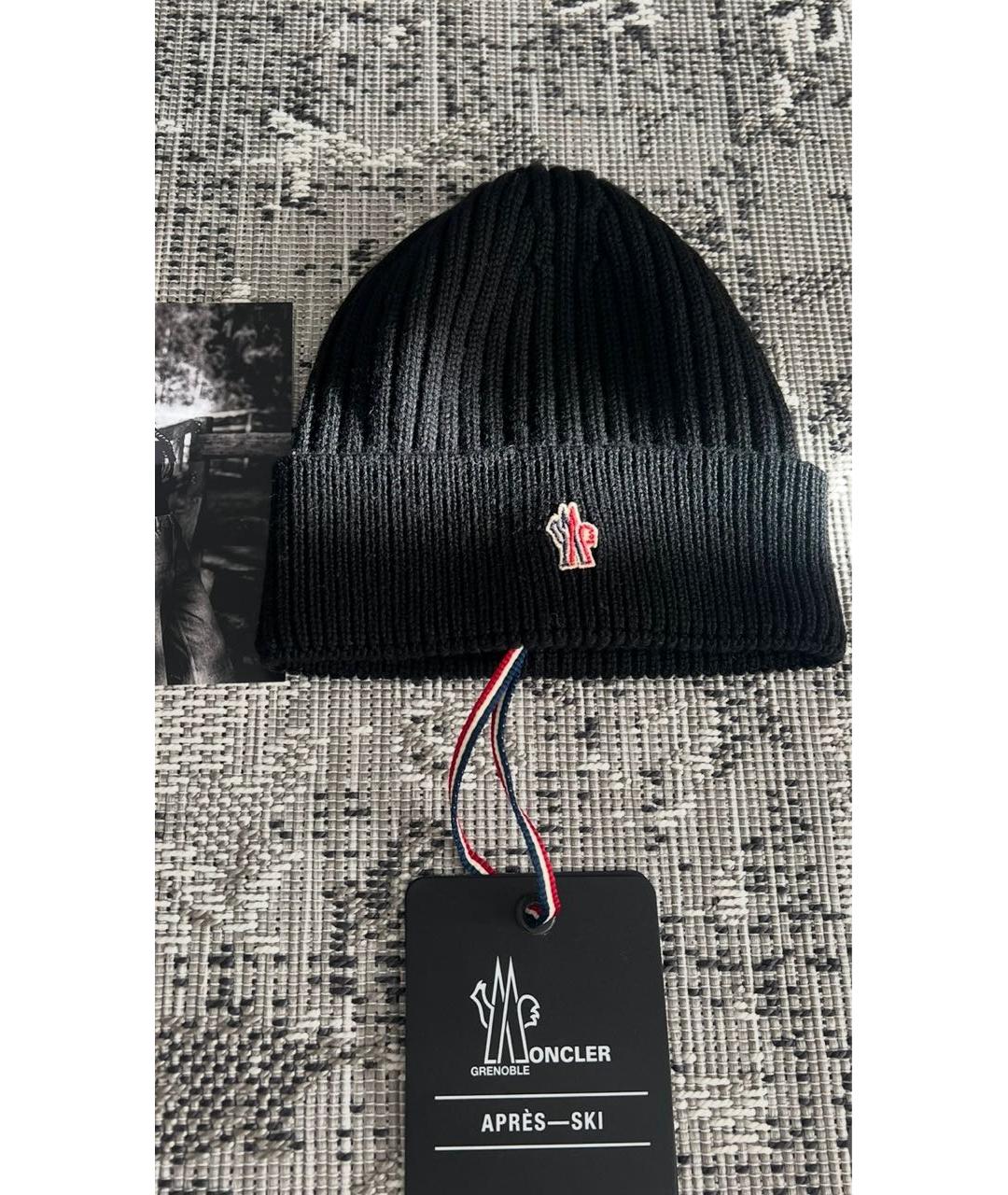 MONCLER Черная шерстяная шапка, фото 4