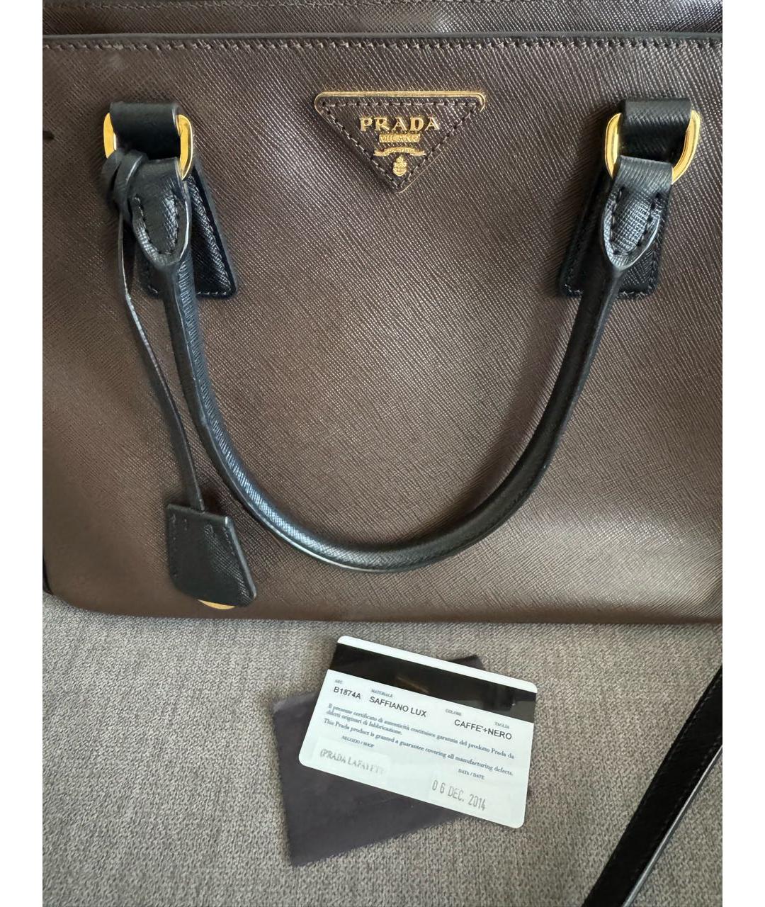 PRADA Коричневая кожаная сумка с короткими ручками, фото 7