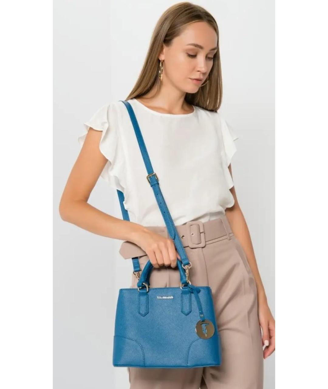 TRUSSARDI Голубая сумка тоут из искусственной кожи, фото 3