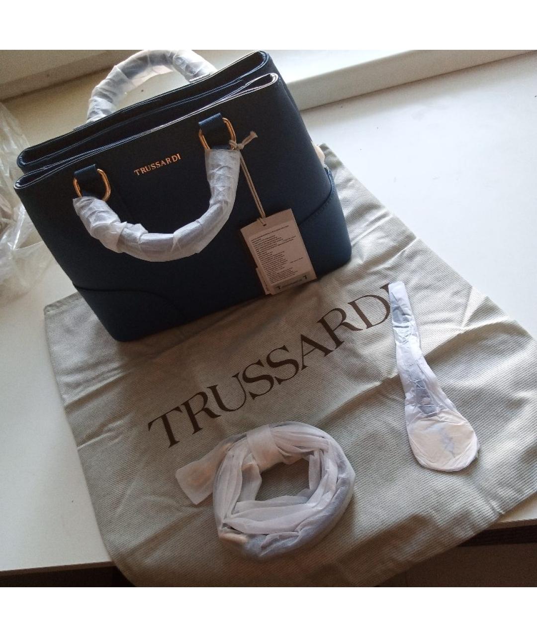 TRUSSARDI Голубая сумка тоут из искусственной кожи, фото 5