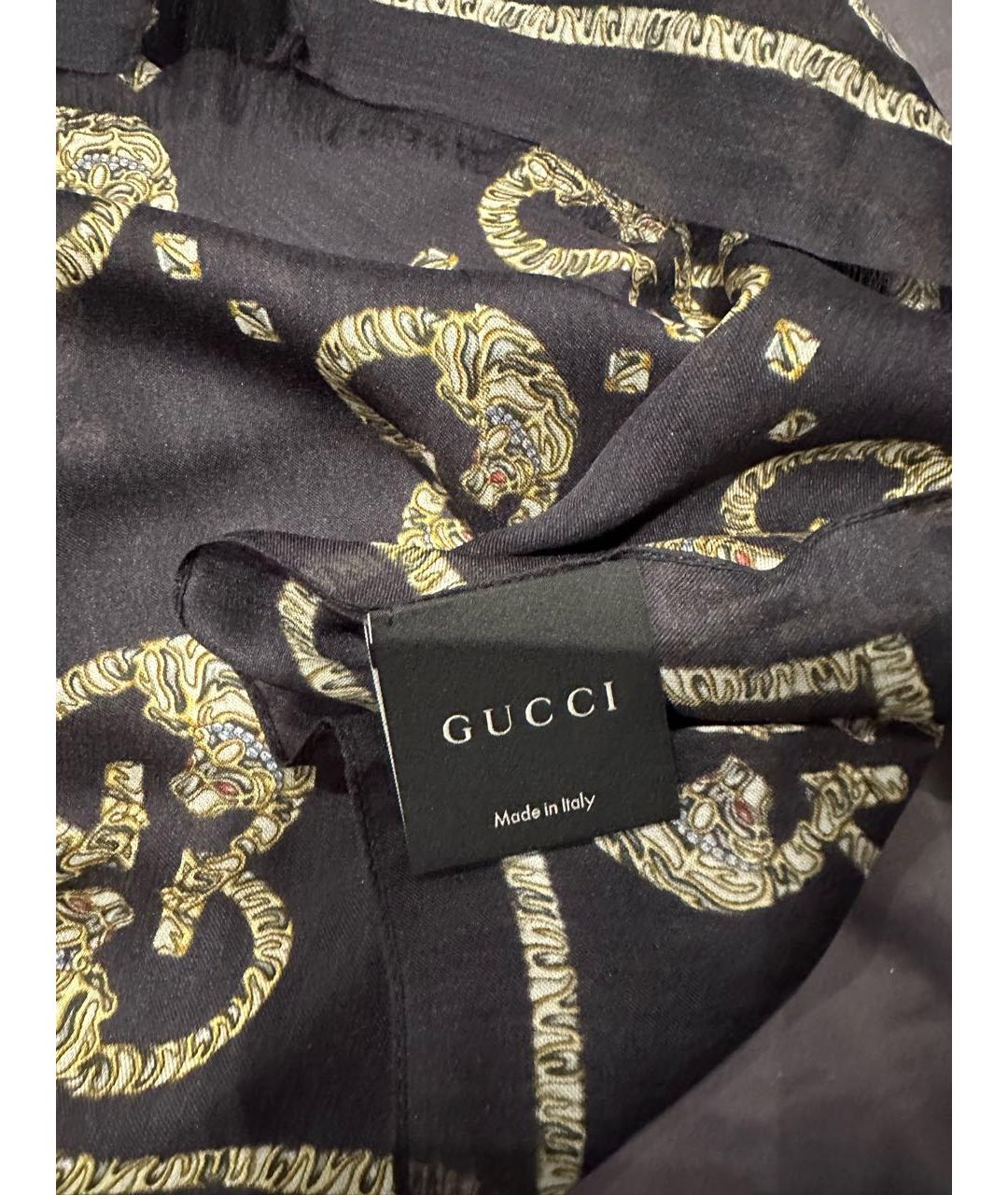 GUCCI Черный шелковый платок, фото 3