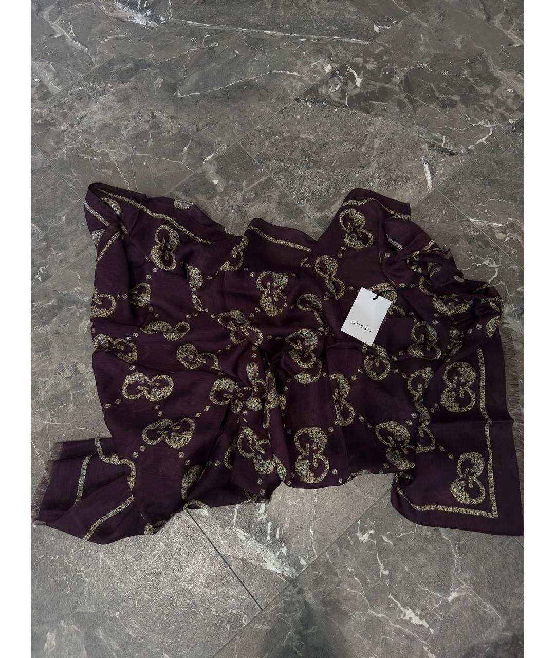 GUCCI Бордовый шелковый платок, фото 5