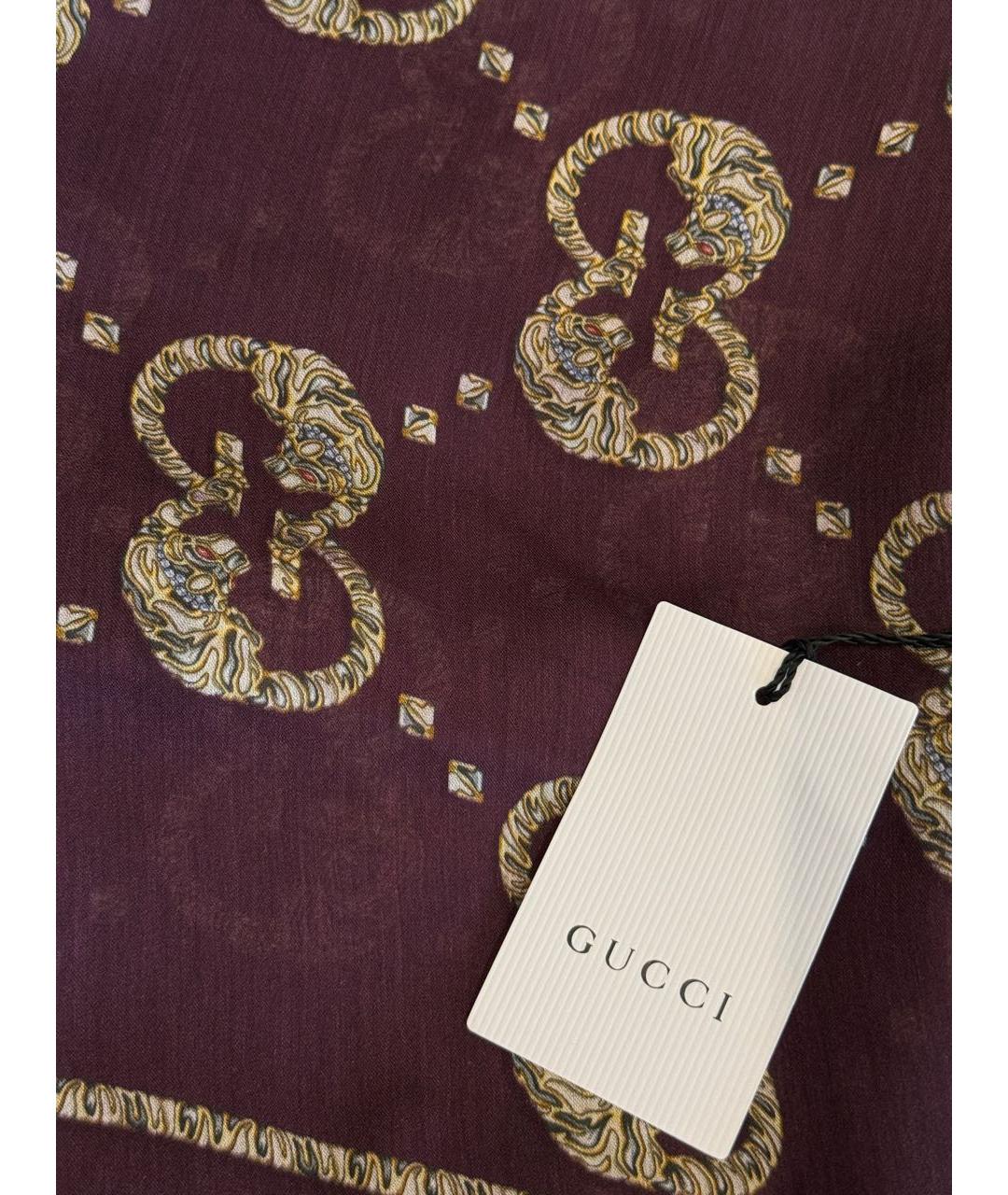 GUCCI Бордовый шелковый платок, фото 2