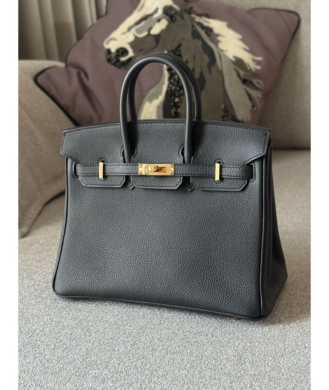 HERMES Черная кожаная сумка тоут, фото 2