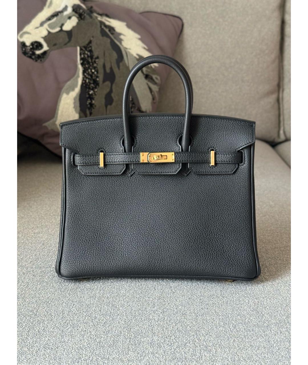 HERMES Черная кожаная сумка тоут, фото 7
