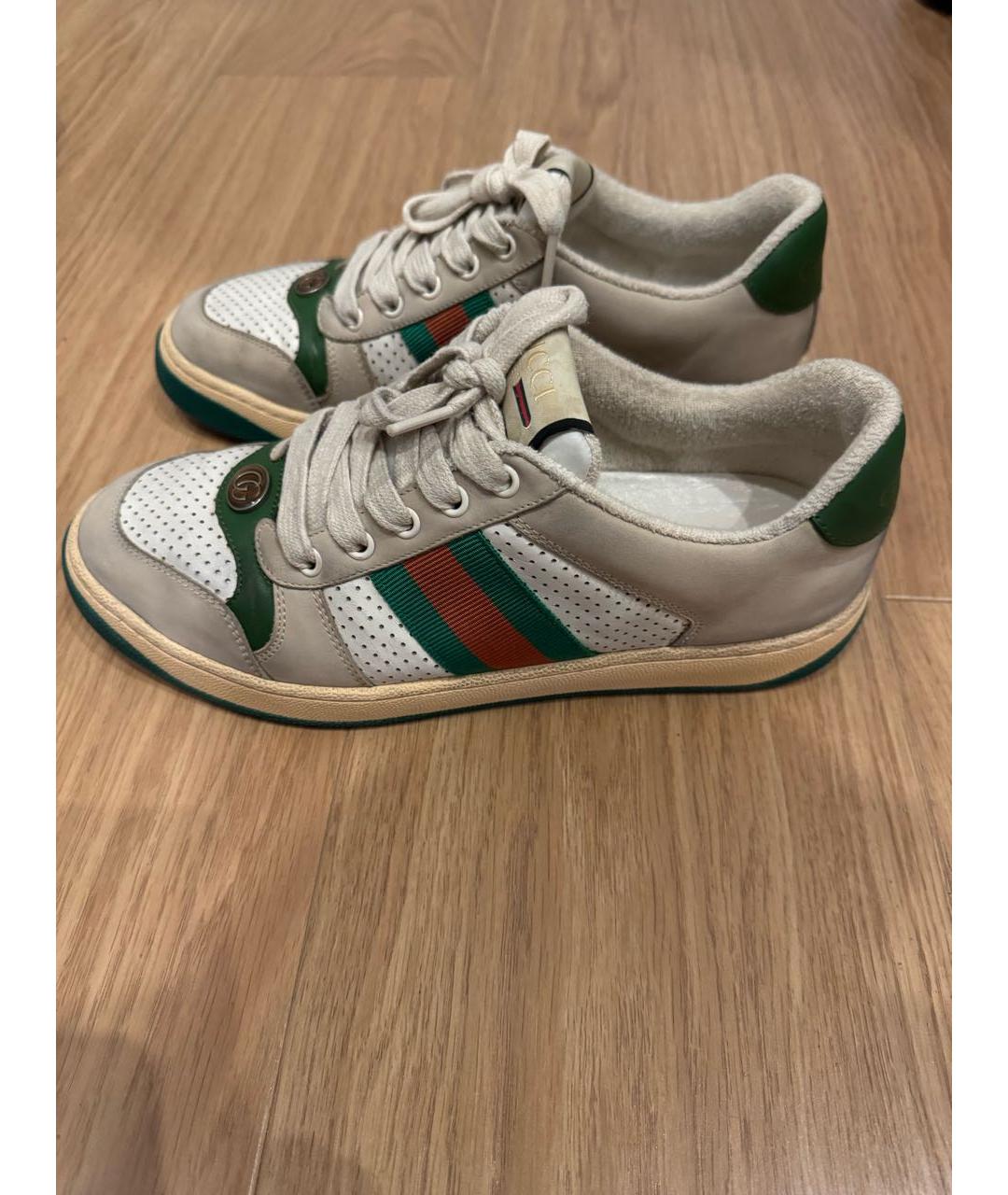 GUCCI Бежевые кожаные кроссовки, фото 5
