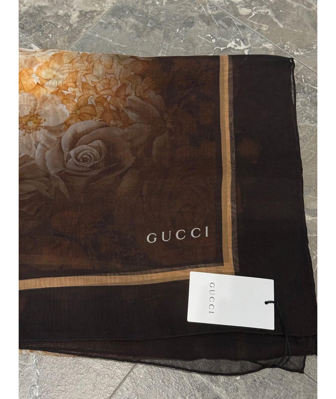 GUCCI Черный шелковый платок, фото 2