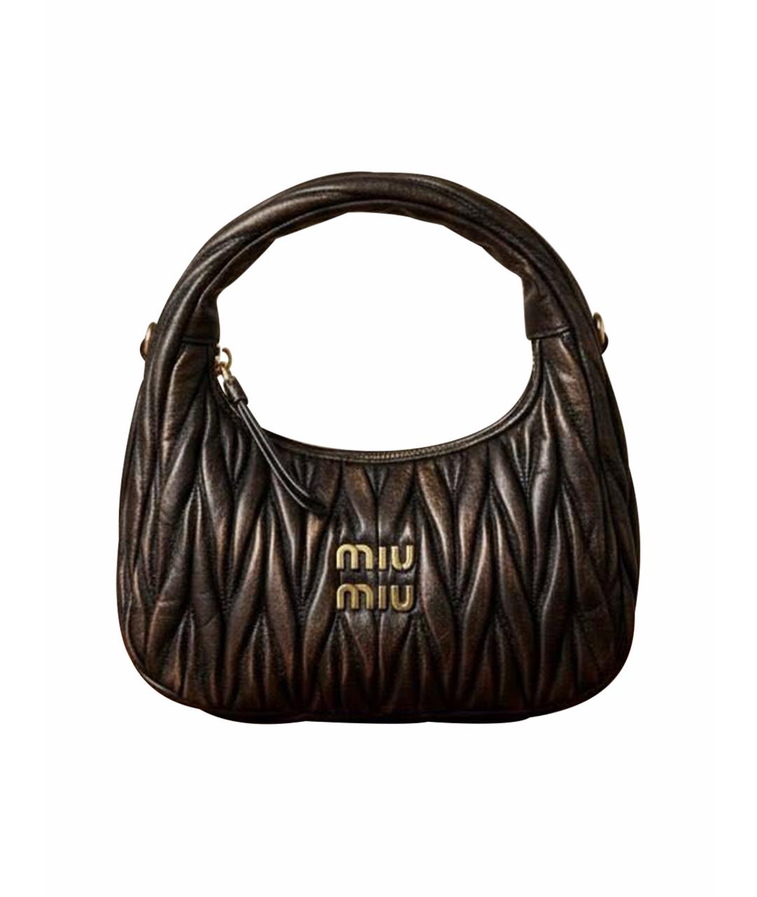 MIU MIU Антрацитовая кожаная сумка с короткими ручками, фото 1