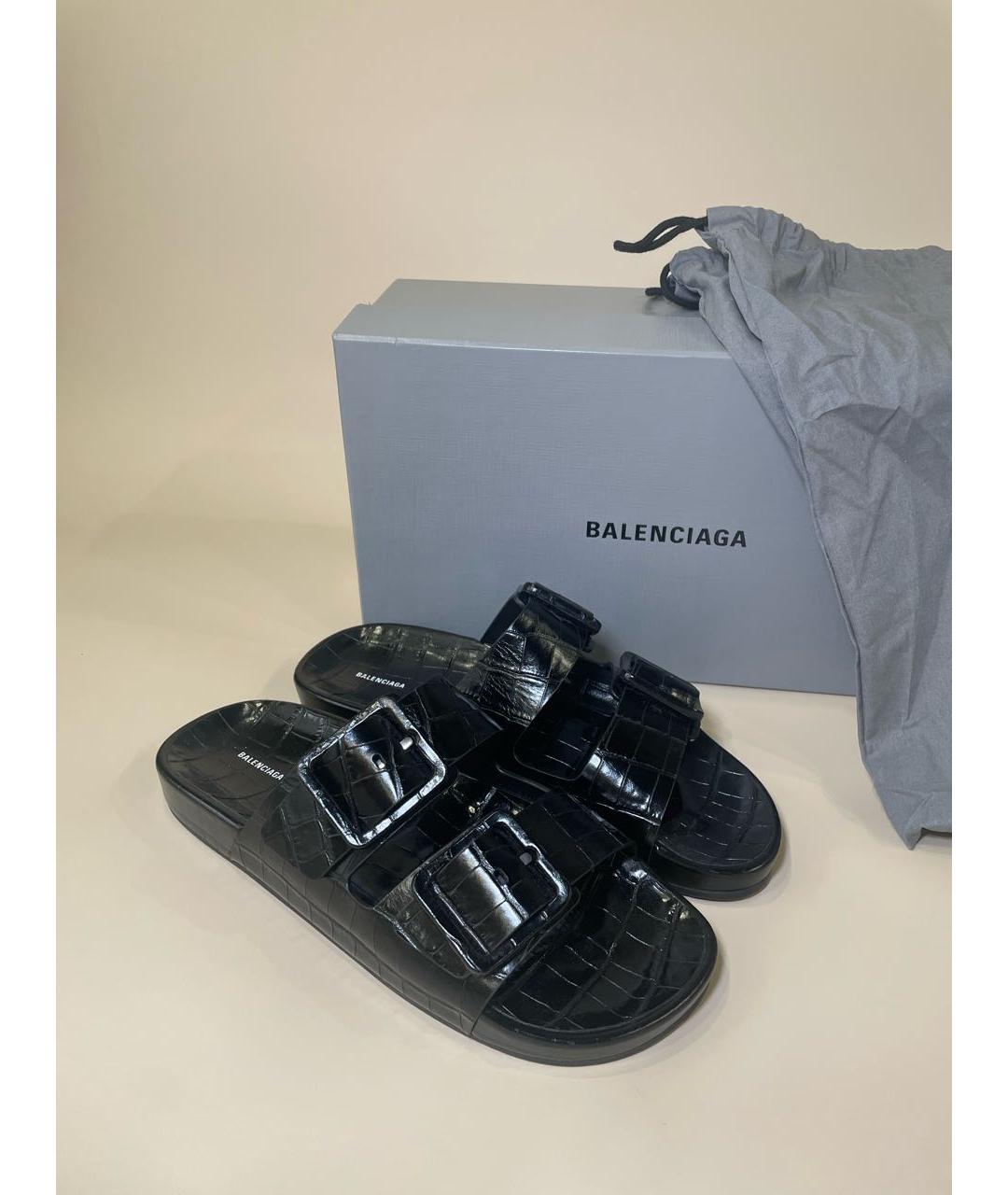 BALENCIAGA Черные шлепанцы из лакированной кожи, фото 5