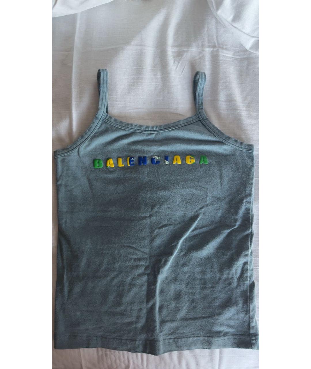 BALENCIAGA Голубая хлопковая майка, фото 4