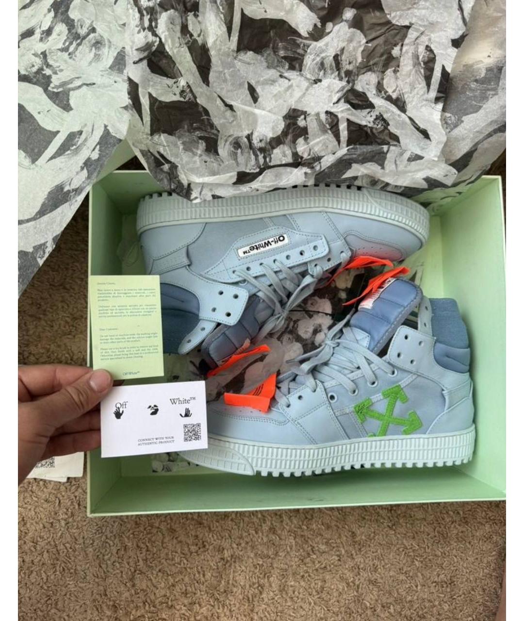 OFF-WHITE Голубые кожаные высокие кроссовки / кеды, фото 5