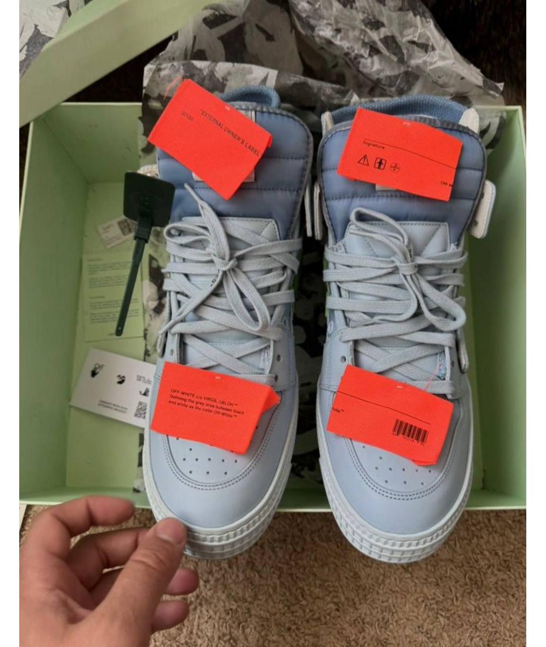 OFF-WHITE Голубые кожаные высокие кроссовки / кеды, фото 3