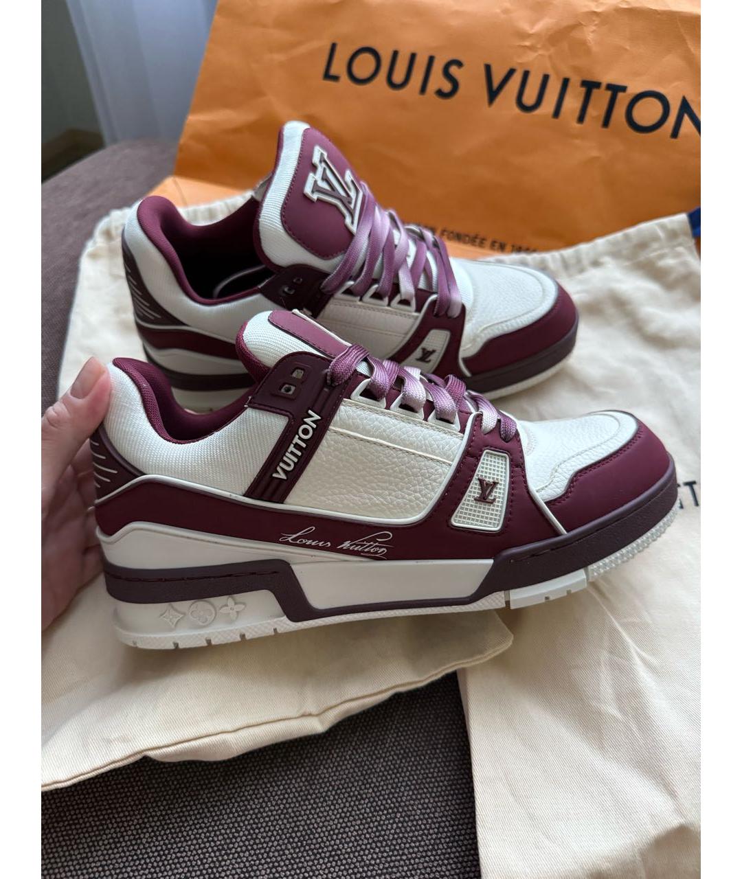 LOUIS VUITTON Бордовые кожаные кеды, фото 5