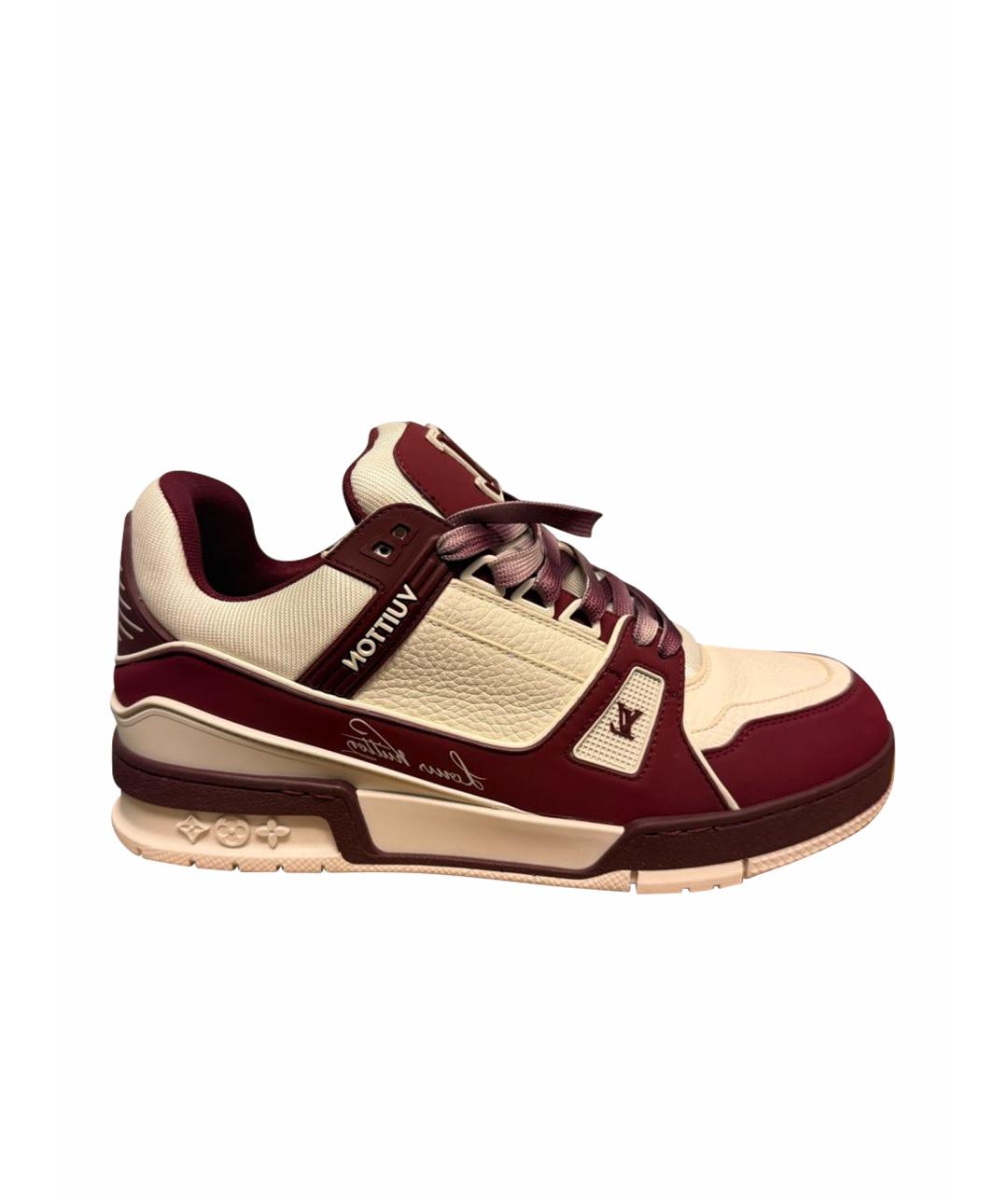 LOUIS VUITTON Бордовые кожаные кеды, фото 1