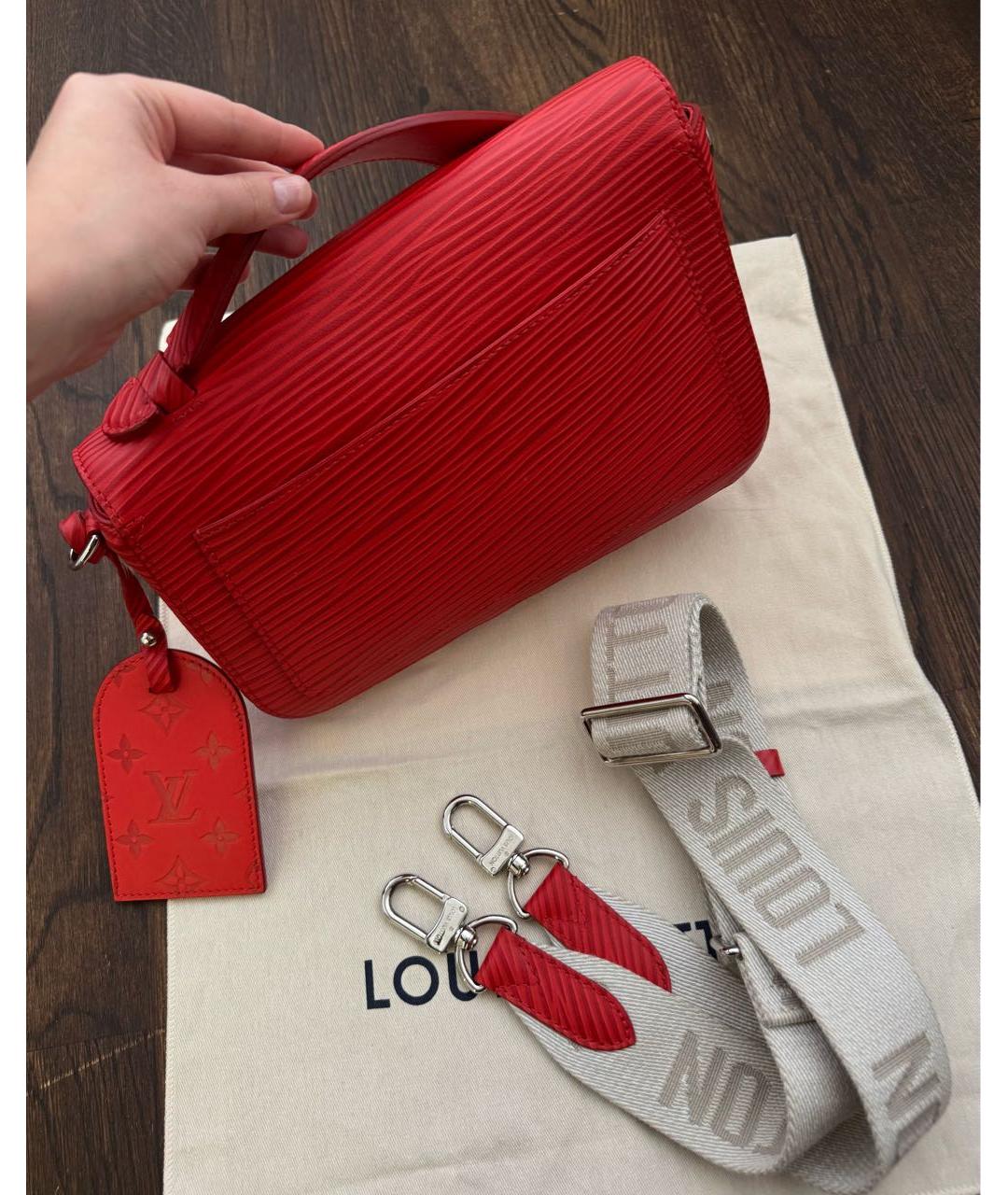 LOUIS VUITTON Красная кожаная сумка с короткими ручками, фото 7