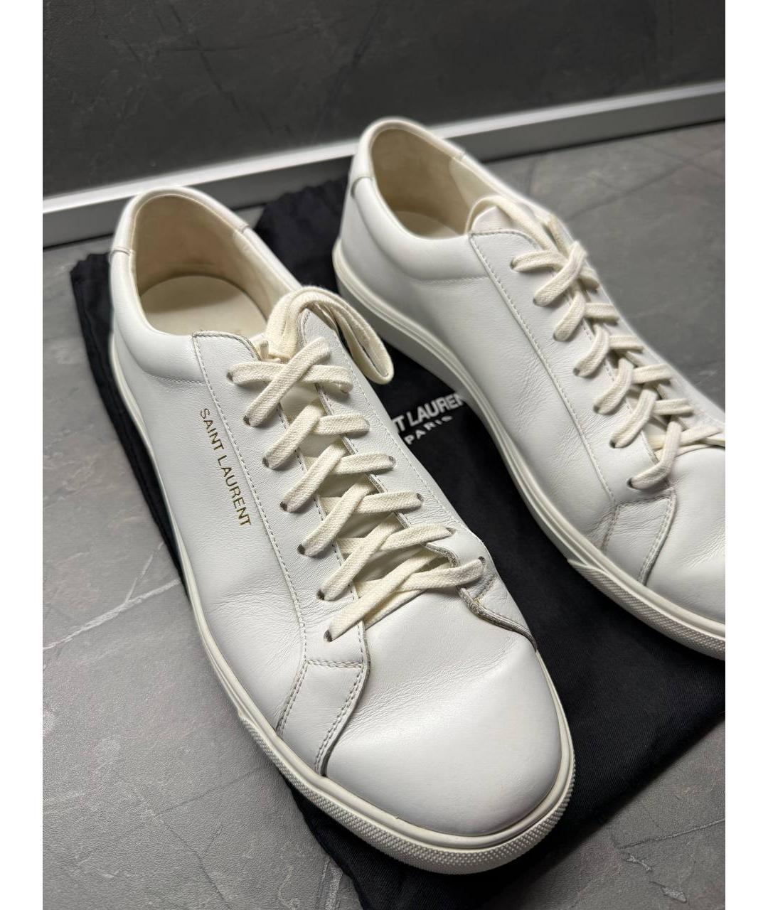 SAINT LAURENT Белые кожаные низкие кроссовки / кеды, фото 2