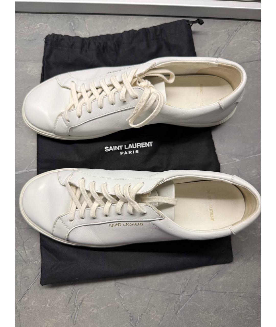 SAINT LAURENT Белые кожаные низкие кроссовки / кеды, фото 5