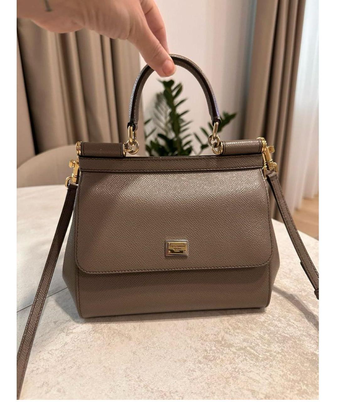 DOLCE&GABBANA Бежевая кожаная сумка с короткими ручками, фото 8