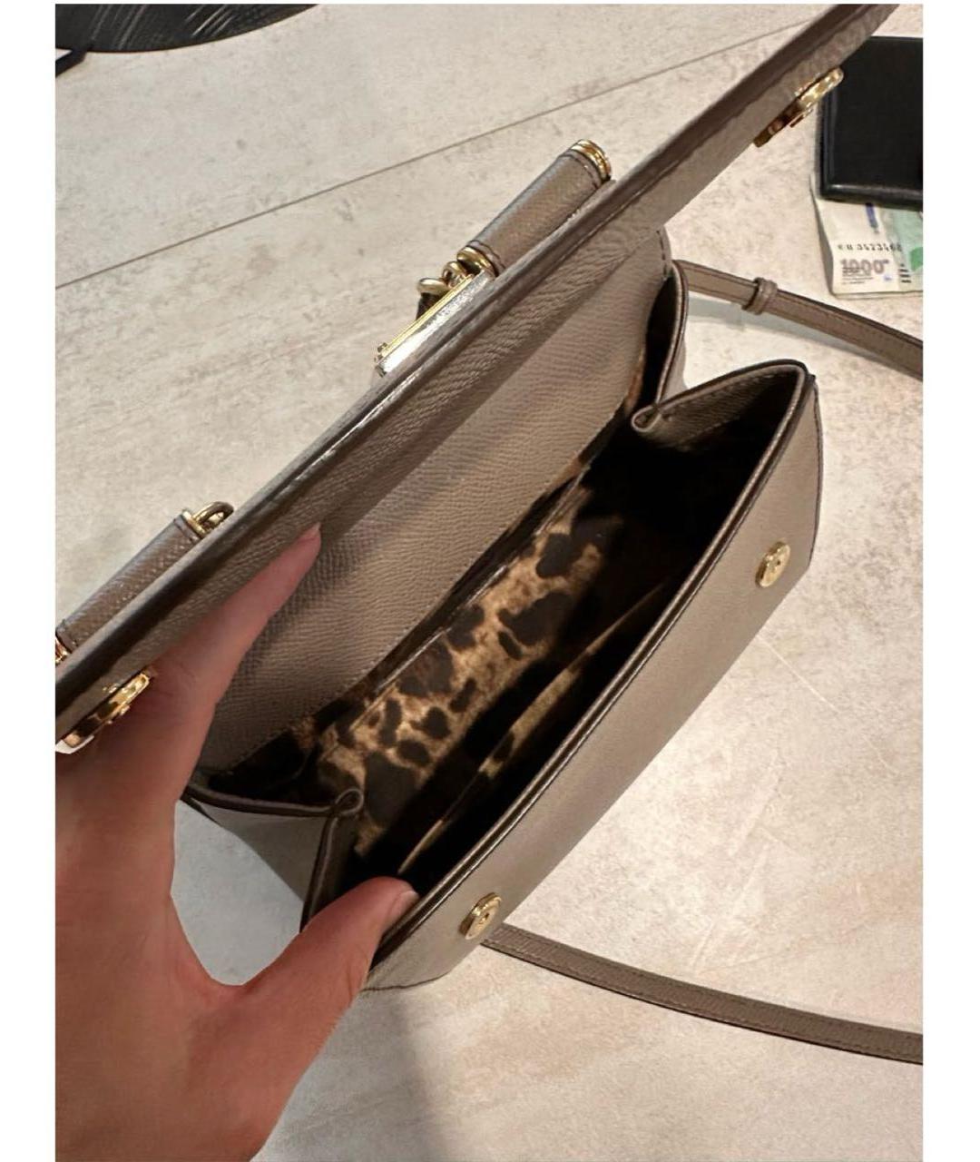 DOLCE&GABBANA Бежевая кожаная сумка с короткими ручками, фото 4