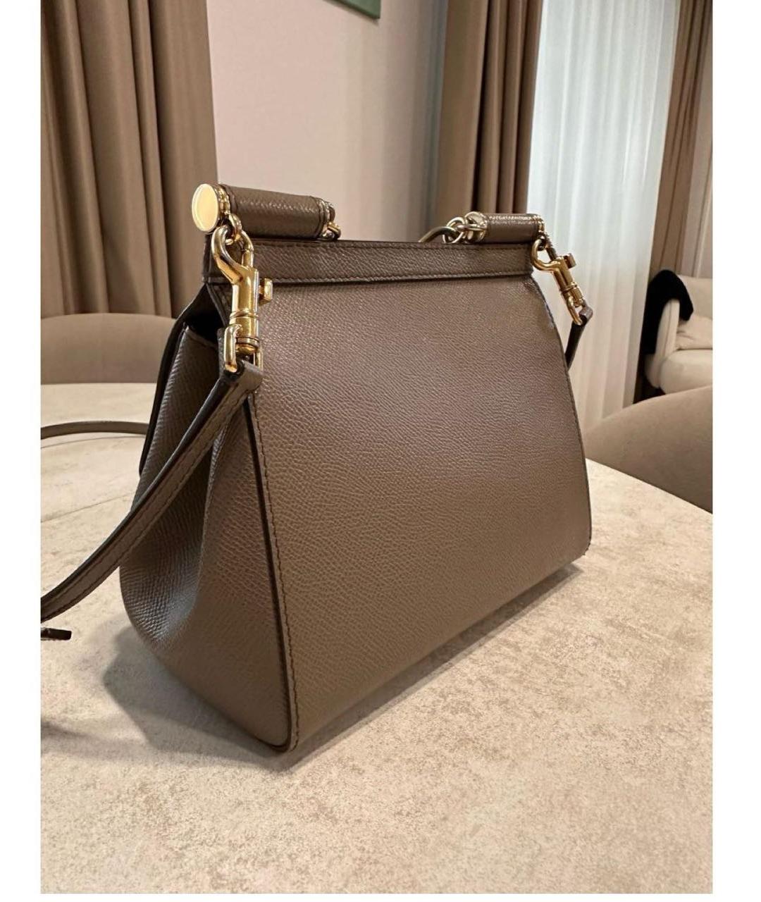 DOLCE&GABBANA Бежевая кожаная сумка с короткими ручками, фото 3