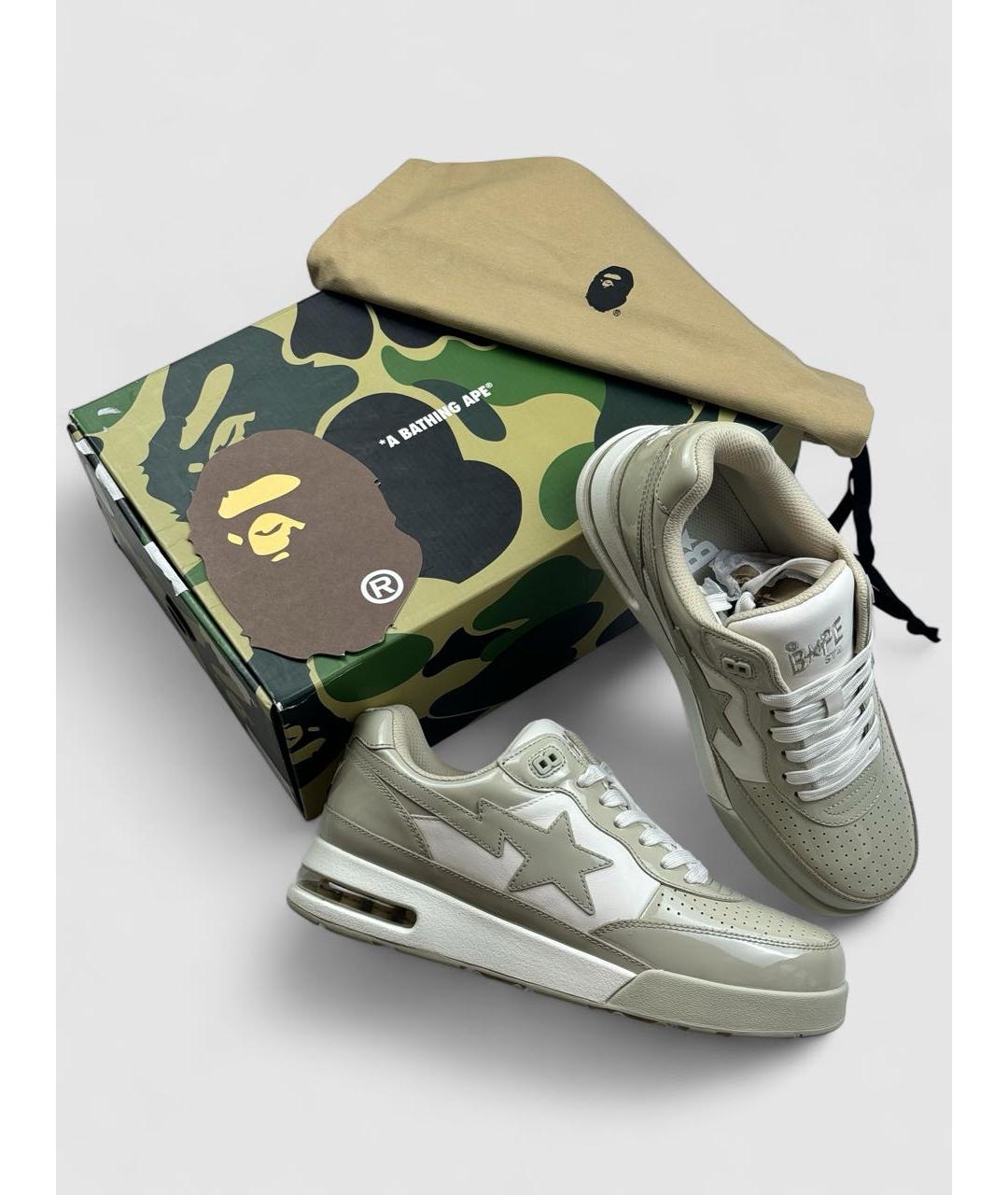 BAPE Бежевые кожаные низкие кроссовки / кеды, фото 2