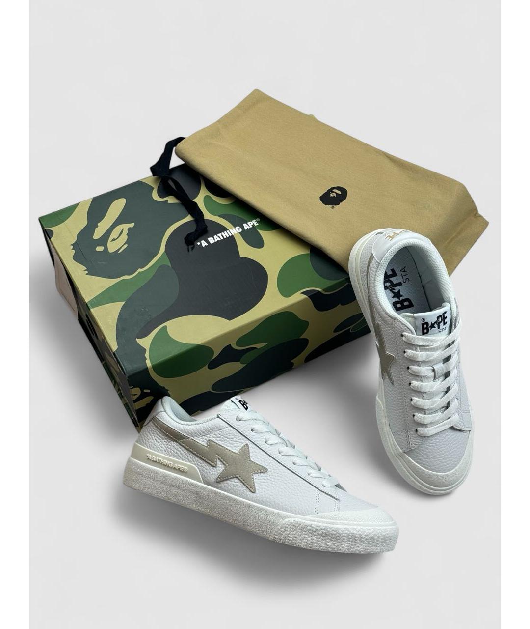 BAPE Белые кожаные низкие кроссовки / кеды, фото 2