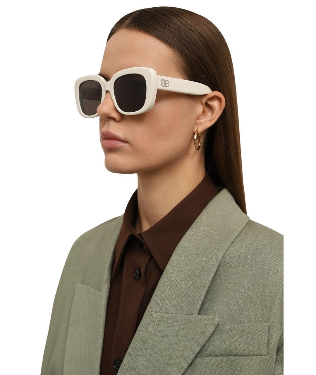 BALENCIAGA Бежевые пластиковые солнцезащитные очки, фото 2