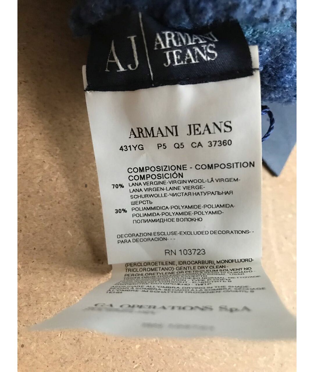 ARMANI JEANS Голубые шерстяные перчатки, фото 3