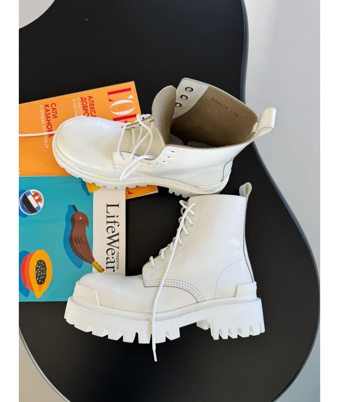 BALENCIAGA Белые кожаные ботинки, фото 4
