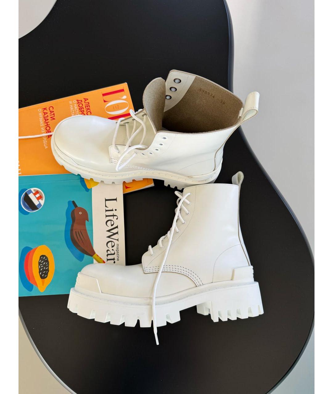 BALENCIAGA Белые кожаные ботинки, фото 3