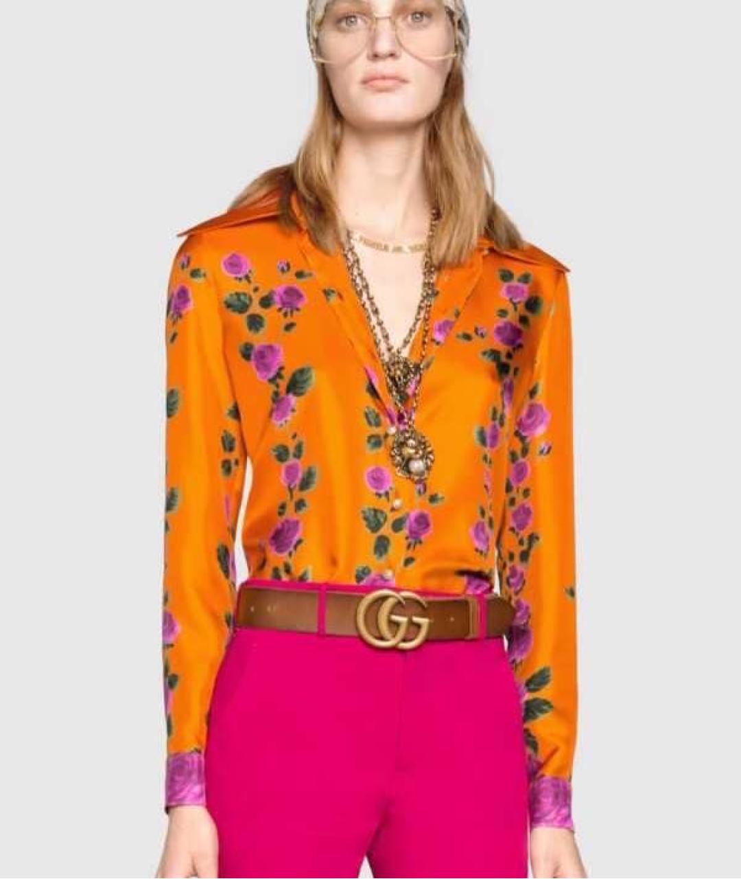GUCCI Оранжевая шелковая блузы, фото 2