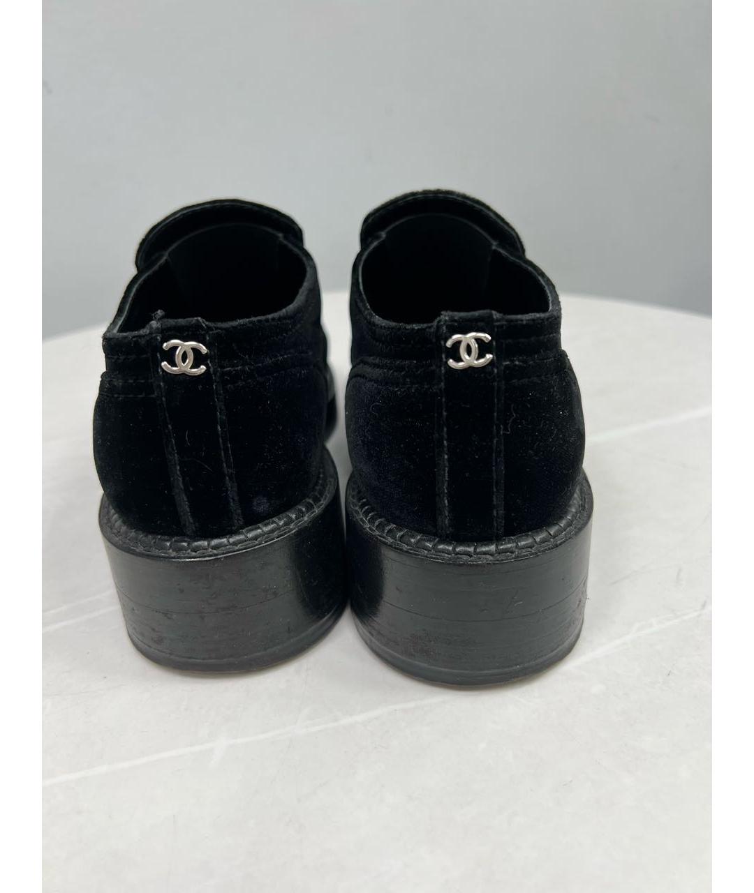 CHANEL Черные бархатные лоферы, фото 4