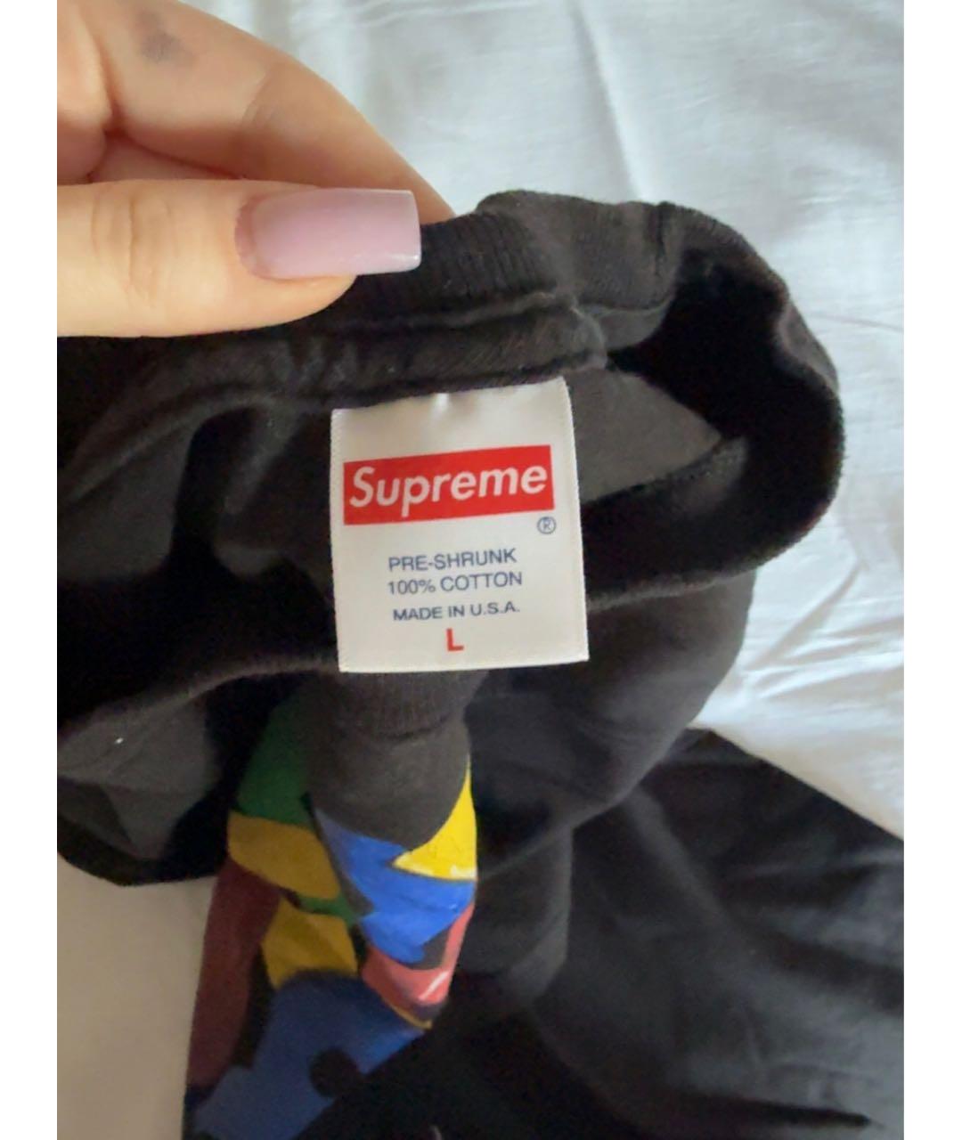 SUPREME Черная хлопковая футболка, фото 3