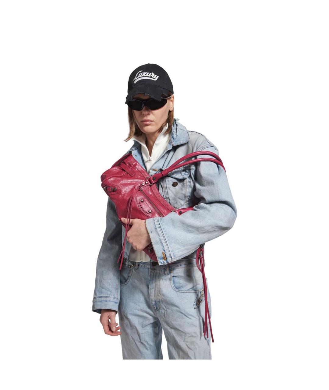 BALENCIAGA Бордовая кожаная сумка тоут, фото 3