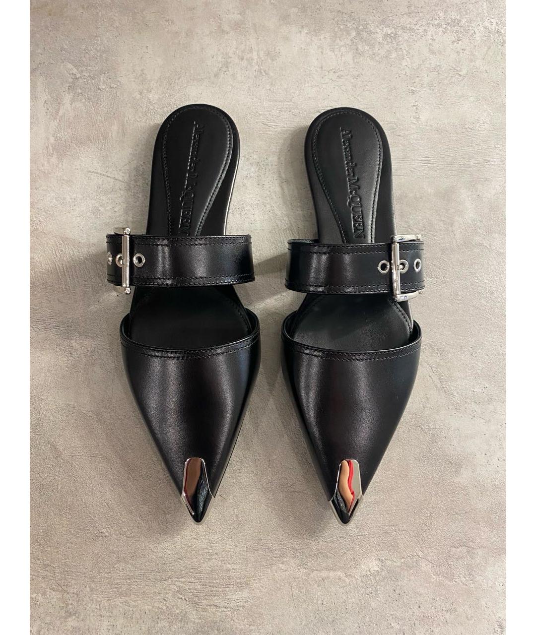 ALEXANDER MCQUEEN Черные кожаные мюли, фото 4