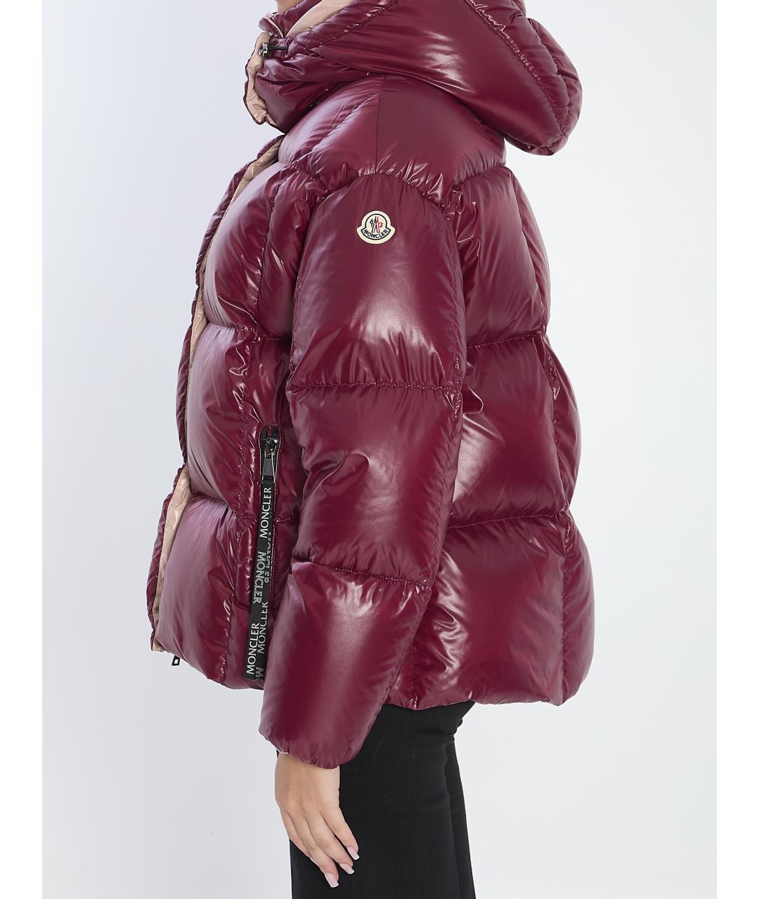 MONCLER Бордовый полиамидовый пуховик, фото 4