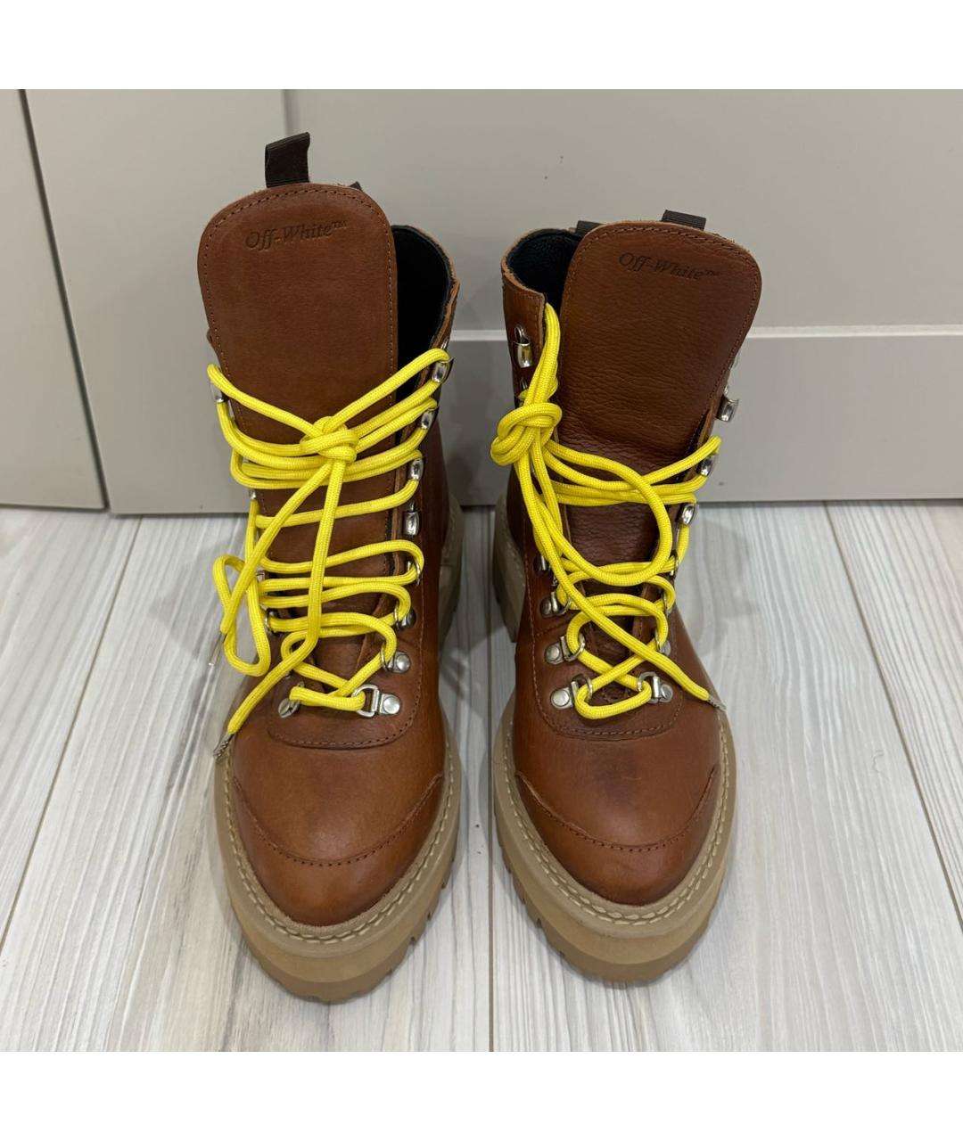 OFF-WHITE Коричневые кожаные ботинки, фото 3
