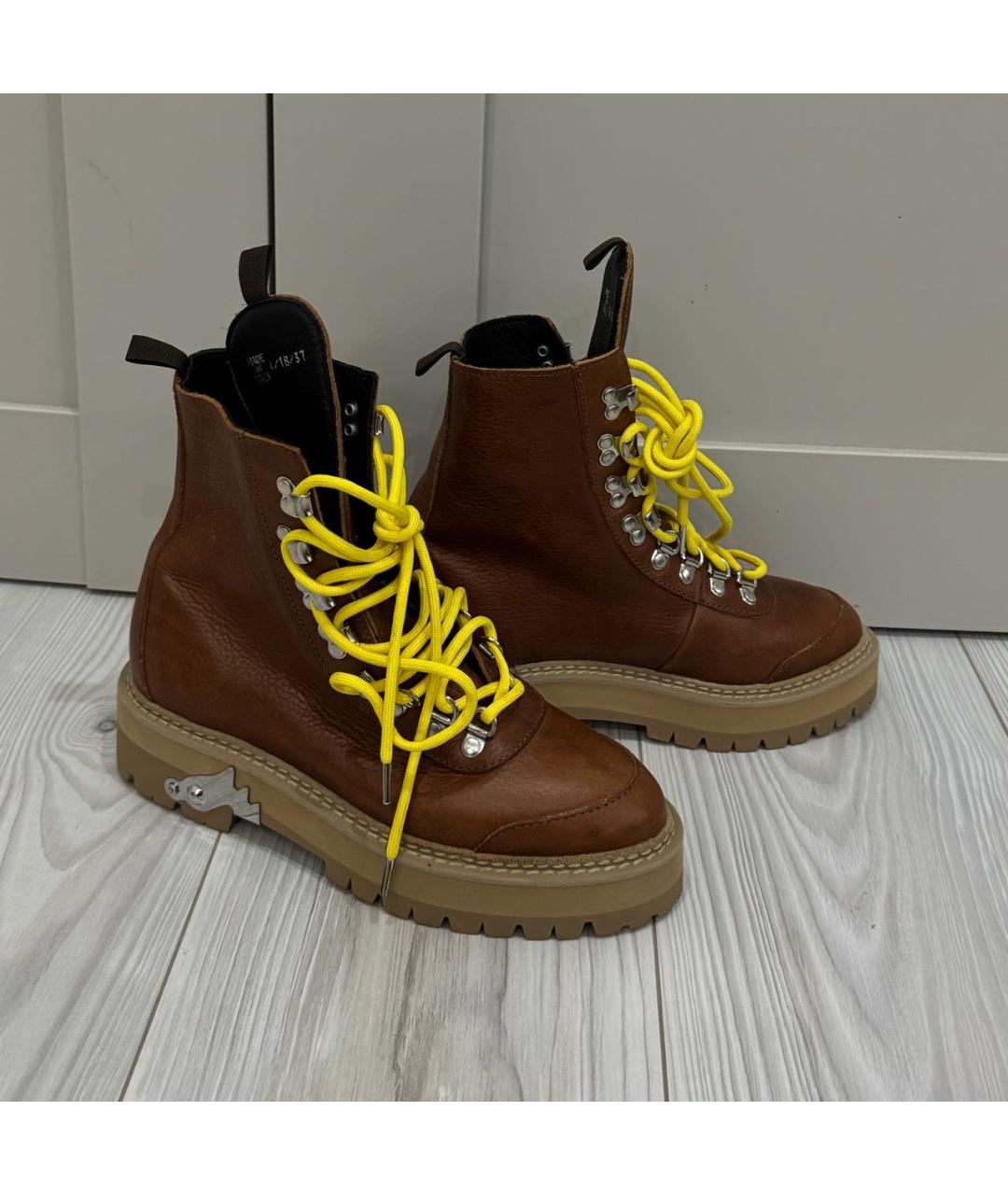 OFF-WHITE Коричневые кожаные ботинки, фото 9