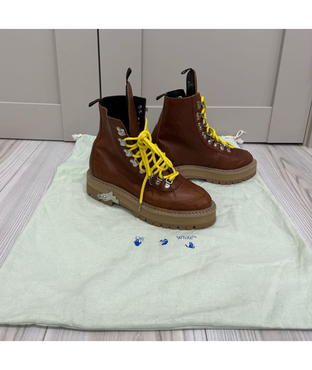 OFF-WHITE Коричневые кожаные ботинки, фото 7