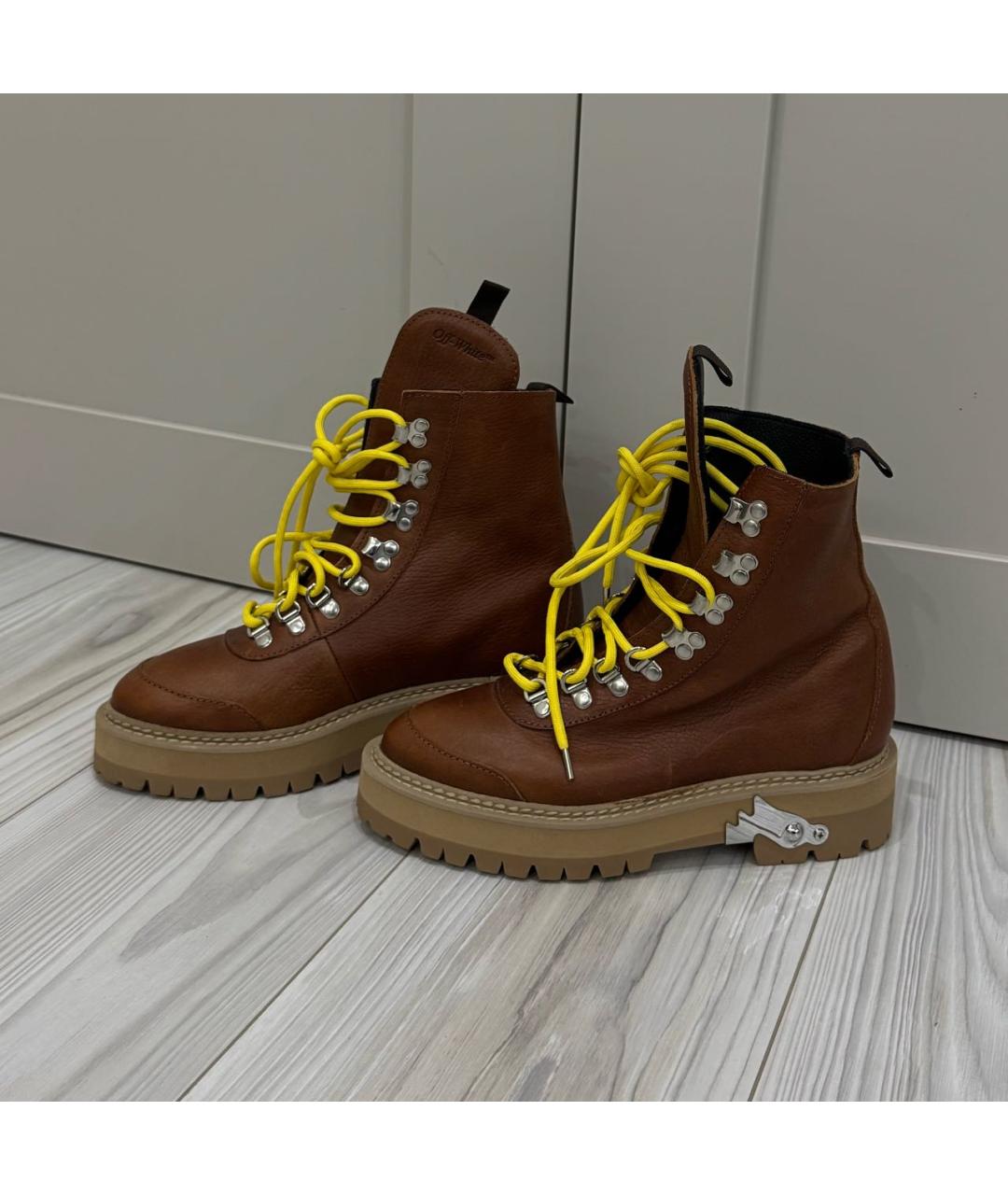 OFF-WHITE Коричневые кожаные ботинки, фото 2