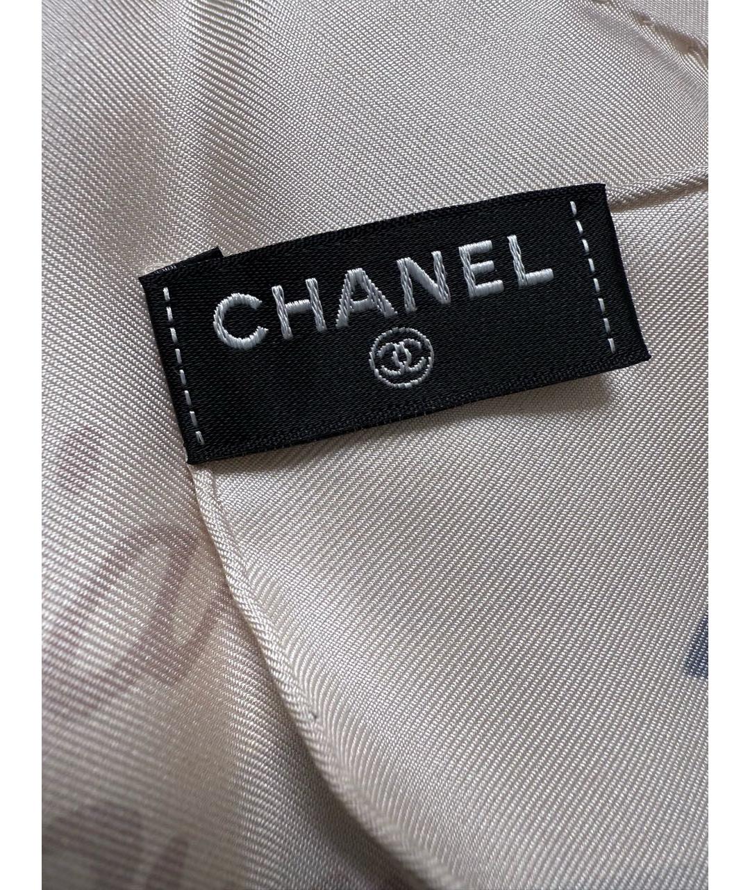 CHANEL Бежевый шелковый платок, фото 5